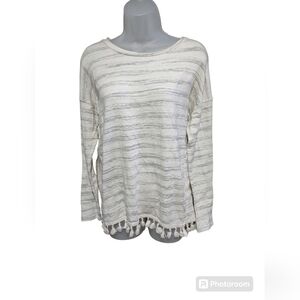 Store Cream Tassel Hem Long Sleeve Top Small